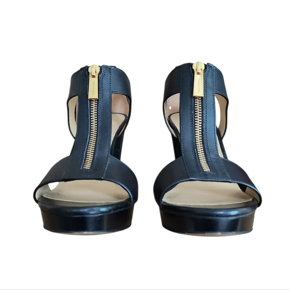 Michael Kors Berkley Lock Black Leather Platform Sandal Heels with Box - Picture 6 of 15